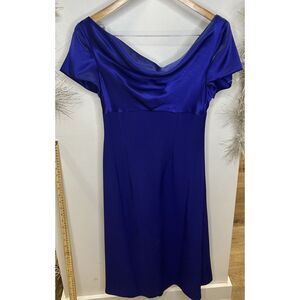 Evening Dress Marietta Contadino‎ Off Shoulder 100%SILK Royal Blue Made in USA